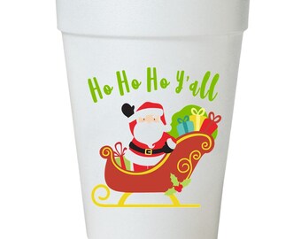 Holiday Drink Cups - Ho Ho Ho Y'all Design, 16oz, Set of 10