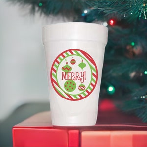 Merry Christmas Ornaments Cups-10ea/16oz Styrofoam Christmas Party Cups