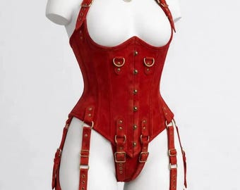 Corsé de ante auténtico sobre el busto: con varillas de acero y cierre de cordones en la parte delantera.
