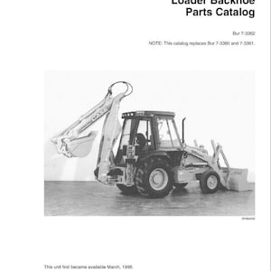 Puede incluir: Una portada de catálogo en blanco y negro para una retroexcavadora 590 Super L Series 2. El catálogo incluye una imagen de la retroexcavadora y el texto "Catálogo de piezas". El catálogo se publicó en septiembre de 1999.