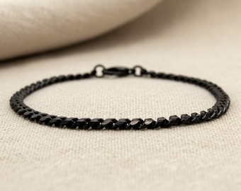 Black stainless steel thin curb link chain anklet