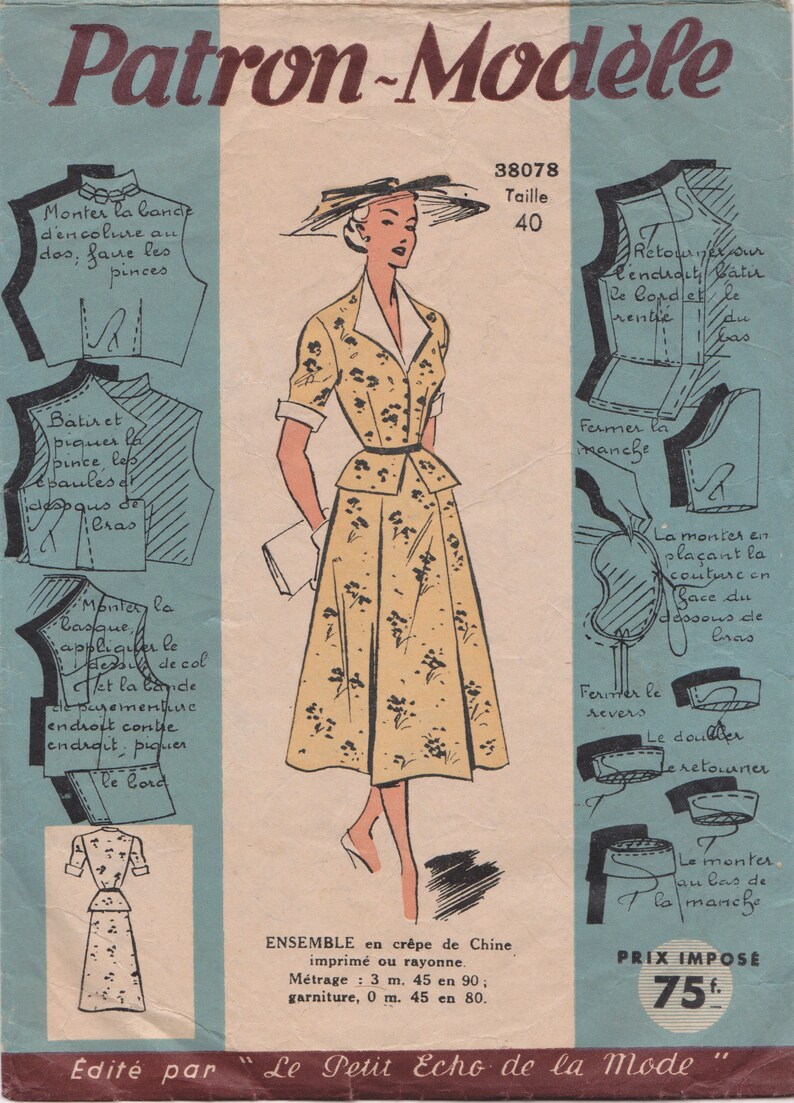1950s French Sewing Pattern RARE COMPLETE Patron Modele | Etsy