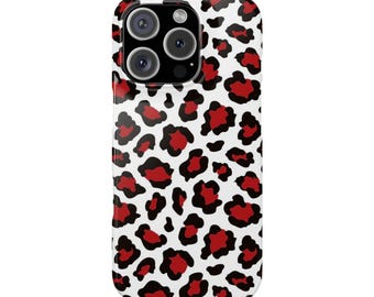 Funda para teléfono con estampado de leopardo rojo y negro / Funda a presión