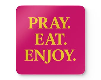 Posavasos de corcho "Pray Eat Enjoy" / Posavasos inspirados en la fe, decoración cristiana para el hogar