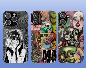 Funda para teléfono con diseño surrealista: collage abstracto oscuro y gótico