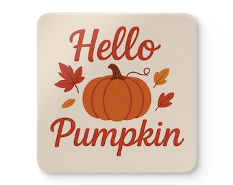 Posavasos de corcho con diseño de calabaza y hojas de otoño, decoración otoñal
