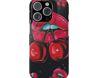 Funda para teléfono con cerezas y labios