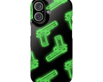 Funda para teléfono con estampado de pistola verde neón / Fundas a presión