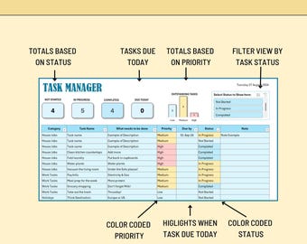 Plantilla de Excel para gestor de tareas con segmentador de prioridad y estado