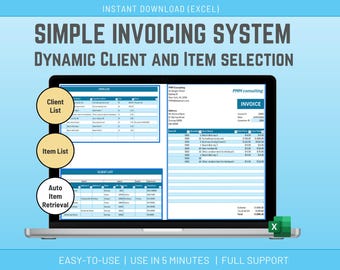 Excel Invoice Template: Client & Product List, Small Business Accounting (Digital Download)