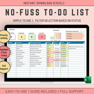 Modèle Excel de liste de tâches avec priorité Slicer (téléchargement numérique)