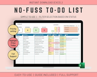 Excel To Do List Template with Priority Slicer (Digital Download)