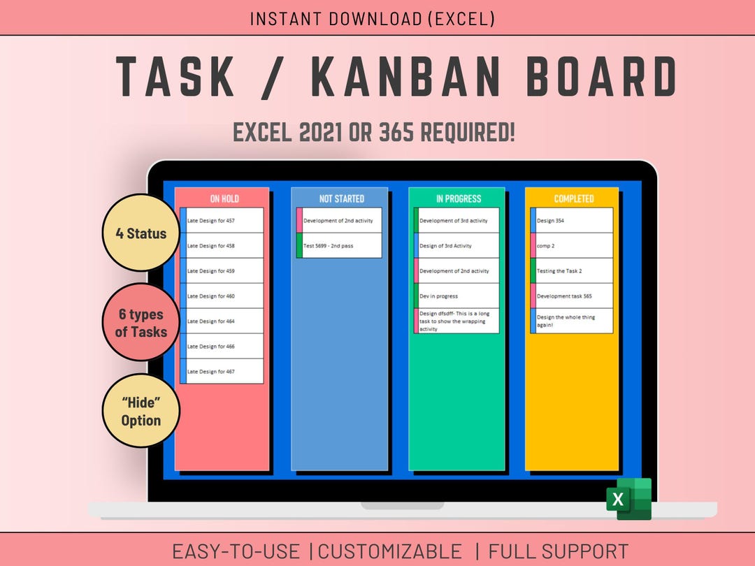 Excel Kanban Board Task List: Agile Project Management (excel 365) - Etsy