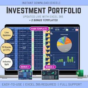 Excel Stock Portfolio Tracker, Live Updates (Digital Download)