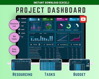Excel Project Management Dashboard: Task Tracker & Budget Planner (Digital Download)