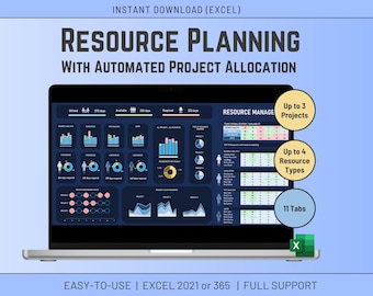 Plantilla de Excel para la gestión de recursos, asignación automatizada de tareas (descarga digital)