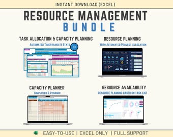 Paquete de gestión de recursos de Excel: Planificación de capacidad y asignación de tareas (descarga digital)