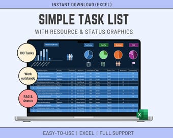 Excel Task Tracker Template: Project Management Spreadsheet (Digital Download)