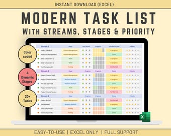 Excel Task Status Dashboard, Project Management (EXCEL)