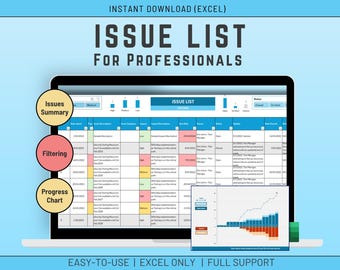 Panel de control de gestión de proyectos/seguimiento de incidencias en Excel (descarga digital)