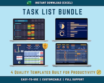 Paquete de plantillas de listas de tareas de Excel: Gestión de proyectos y productividad (Descarga instantánea)
