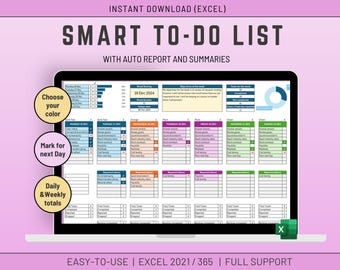 Excel wöchentliche To-Do-Liste | Automated Backlog, Color Coded (Digitales Produkt)