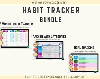Excel Habit Tracker Template Bundle: Daily & 12-Month Goal Planner (Instant Download)