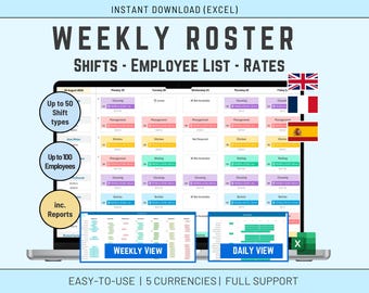 Plantilla de Excel para gestión de turnos: turnos, lista de empleados y cálculo de costes/tarifas