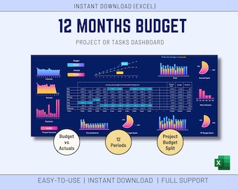 Excel 12-Month Budget Template: Project & Task Financial Planning (Digital Download)