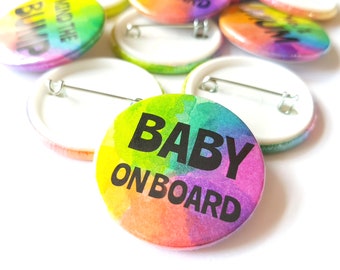 Baby on Board Rainbow Button Badge