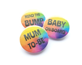 Baby On Board, Mind The Bump, Mum To Be - Rainbow Pregnancy Badge -