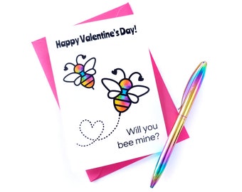 Rainbow Valentine's Day Card - Will You Bee Mine