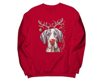 Great Dane Christmas Sweatshirt: Rudolph Reindeer Dog Lover Gift