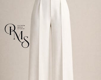 Mod.0003 - Women's Tailored Palazzo Pants | High Waist, Floor Length with Front Zip and Pockets | Custom Made 4XS–9XL