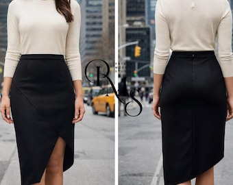 Mod.0020 - Women's Custom-Made Asymmetrical Skirt | Wrap Design with Diagonal Hem | Custom Tailoring 4XS–9XL | Handmade