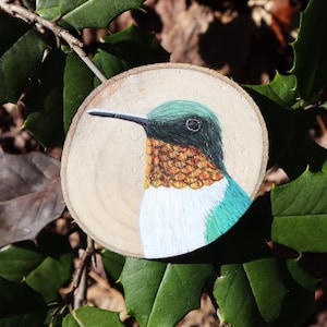 Hummingbird Painting on Wood Magnet | Handmade Bird Art, Bird Lover Gift