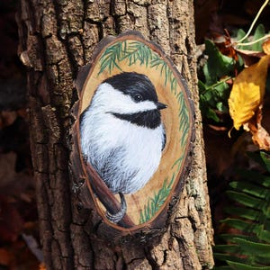 Chickadee Painting on Wood, Handmade Wildlife Art, Bird Lover Gift
