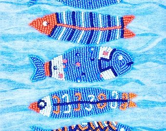 Bead Embroidery Kit Five Fish Design