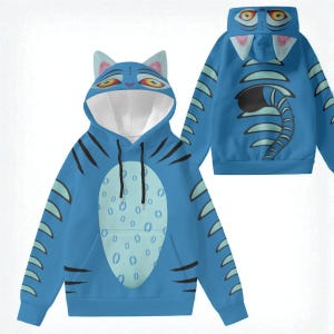 Blue Demon Tiger Cat Ear Hoodie – Unisex Cosplay Hoodie S–5XL | Kawaii Anime Streetwear | Cute Demon Hoodie Gift