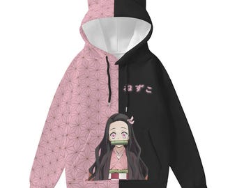 Nezuko Kamado Katzenohren Hoodie – Demon Slayer Kawaii Hoodie S–5XL | Anime Cosplay Sweatshirt | Nettes Nezuko Geschenk