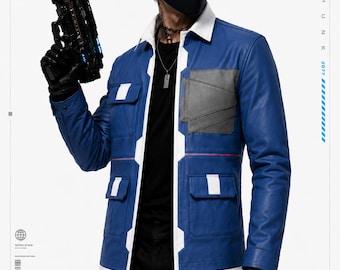 Cyberpunk Kantenläufer 2 Leder Cosplay Jacke - D Edgeläufer Blau Cosplay Jacke - Anime Kostüm