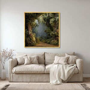 Enchanted Forest Pathway Canvas, Mystical Woodland Wall Art, Nature Landscape Canvas, Greenery Floral Decor, Ready to Hang Home Decoration image 4