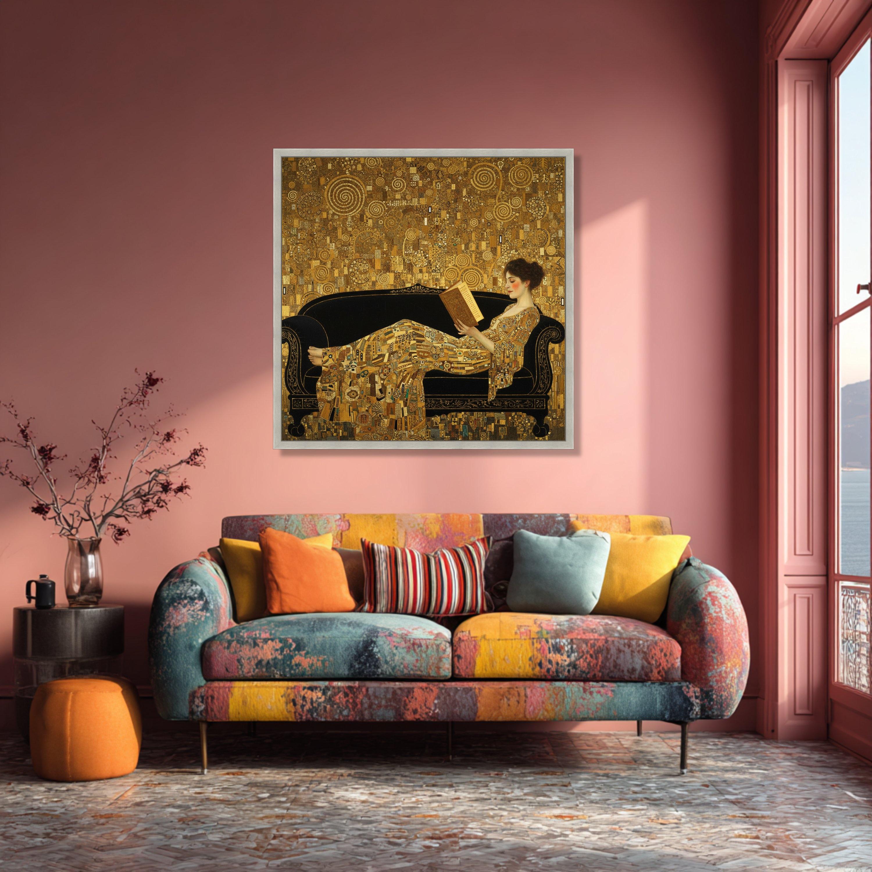 Gustav Klimt Woman Reading Canvas, Art Nouveau Wall Art, Elegant Gold ...
