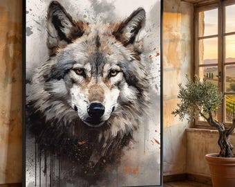 Majestic Wolf Portrait Canvas, Animal Wall Art, Forest Wildlife Painting, Modern Rustic Home Decor, Nature Canvas Art