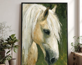 White Horse Portrait Canvas, Equestrian Wall Art, Ready to Hang