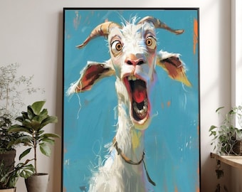 Funny Screaming Goat Canvas Art, Humorous Animal Portrait