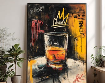 Urban Whiskey Graffiti Canvas, Modern Street Art Wall Decor, Abstract Alcohol Painting, Bold Pop Art Design, Contemporary Canvas Print