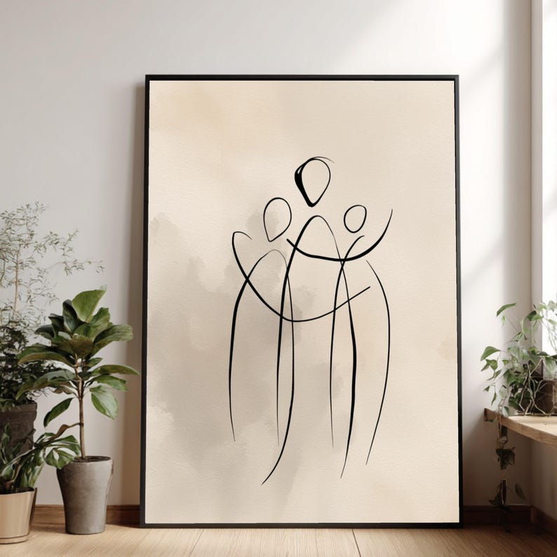 Minimalistische familielijncanvas, moderne abstracte print afbeelding 1