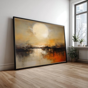 Abstrakter Sonnenuntergang Leinwand, warme Erdtöne, modernes Wohndekor