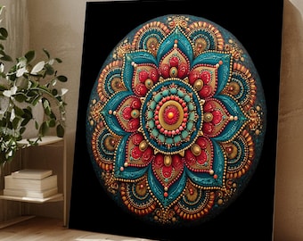 Vibrant Mandala Canvas Art, Bohemian Wall Decor